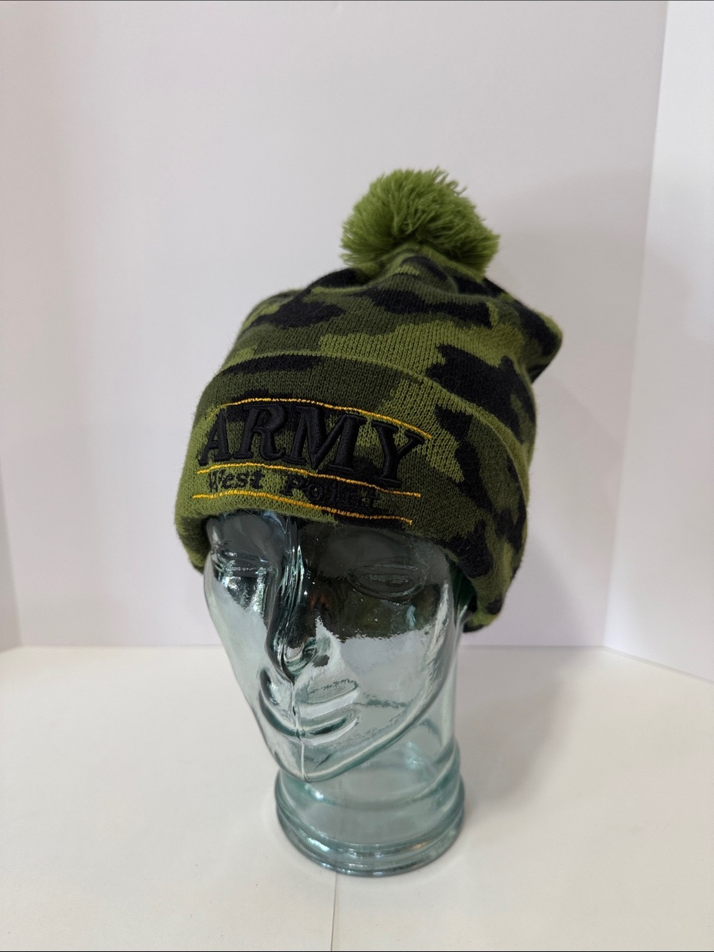 City Hunter USA Olive Green Camo Knit Beanie with Pom